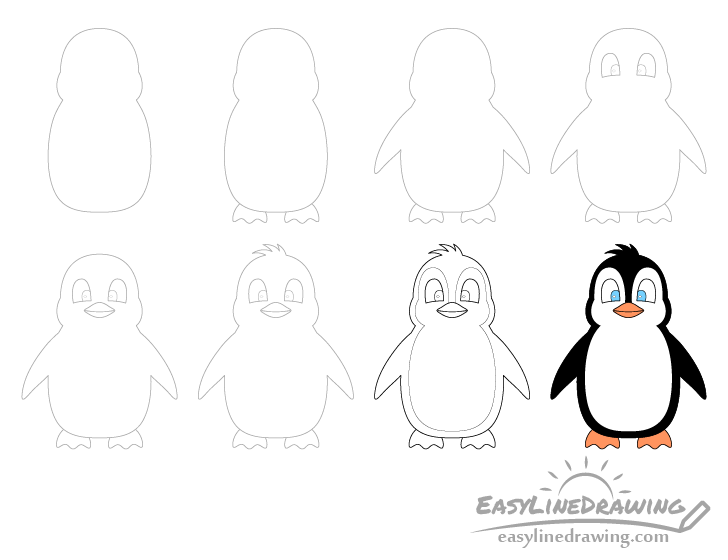 come disegnare un pinguino