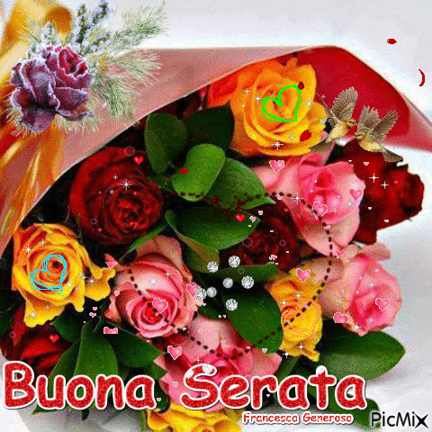 GIF divertenti Buona Serata con fiori