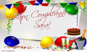cartoline buon compleanno Sara palloncini torta candeline