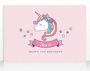 cartoline Tanti Auguri Sara unicorno bambina