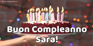 cartoline buon compleanno Sara palloncini torta candeline