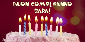 cartoline buon compleanno Sara palloncini torta candeline
