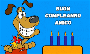 gif buon compleanno amico torta candeline cane