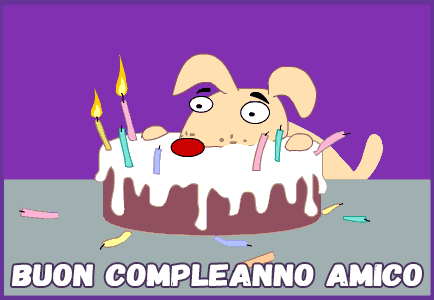 gif buon compleanno amico torta candeline cane