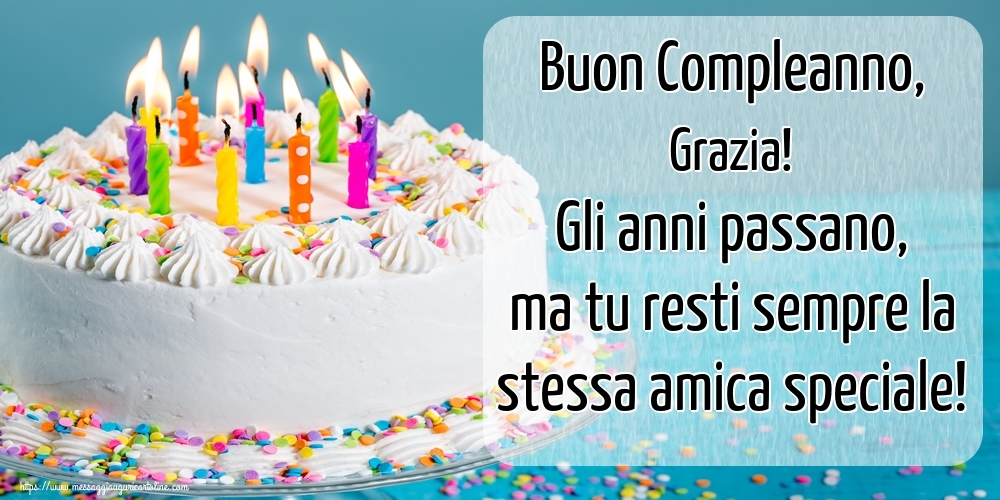 auguri di Buon Compleanno amica Grazia torta candeline