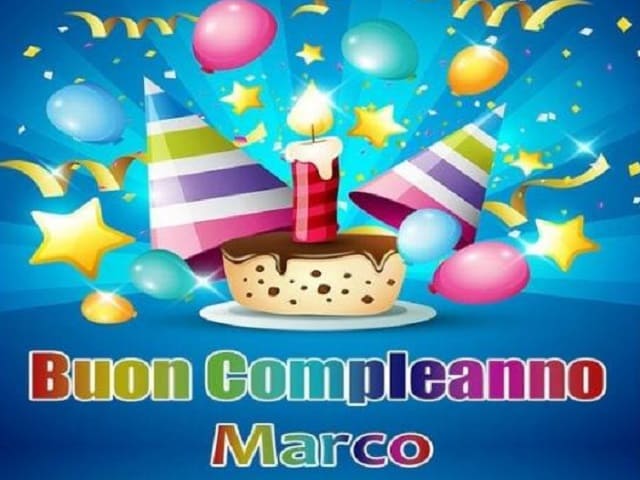 cartoline Buon Compleanno Marco palloncini torta candeline