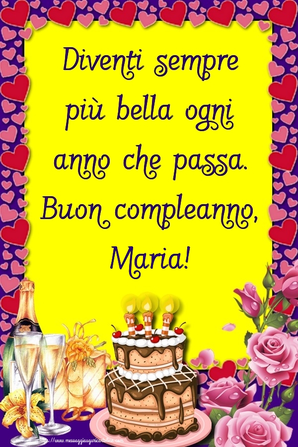 cartoline Buon Compleanno Maria torta candeline fiori
