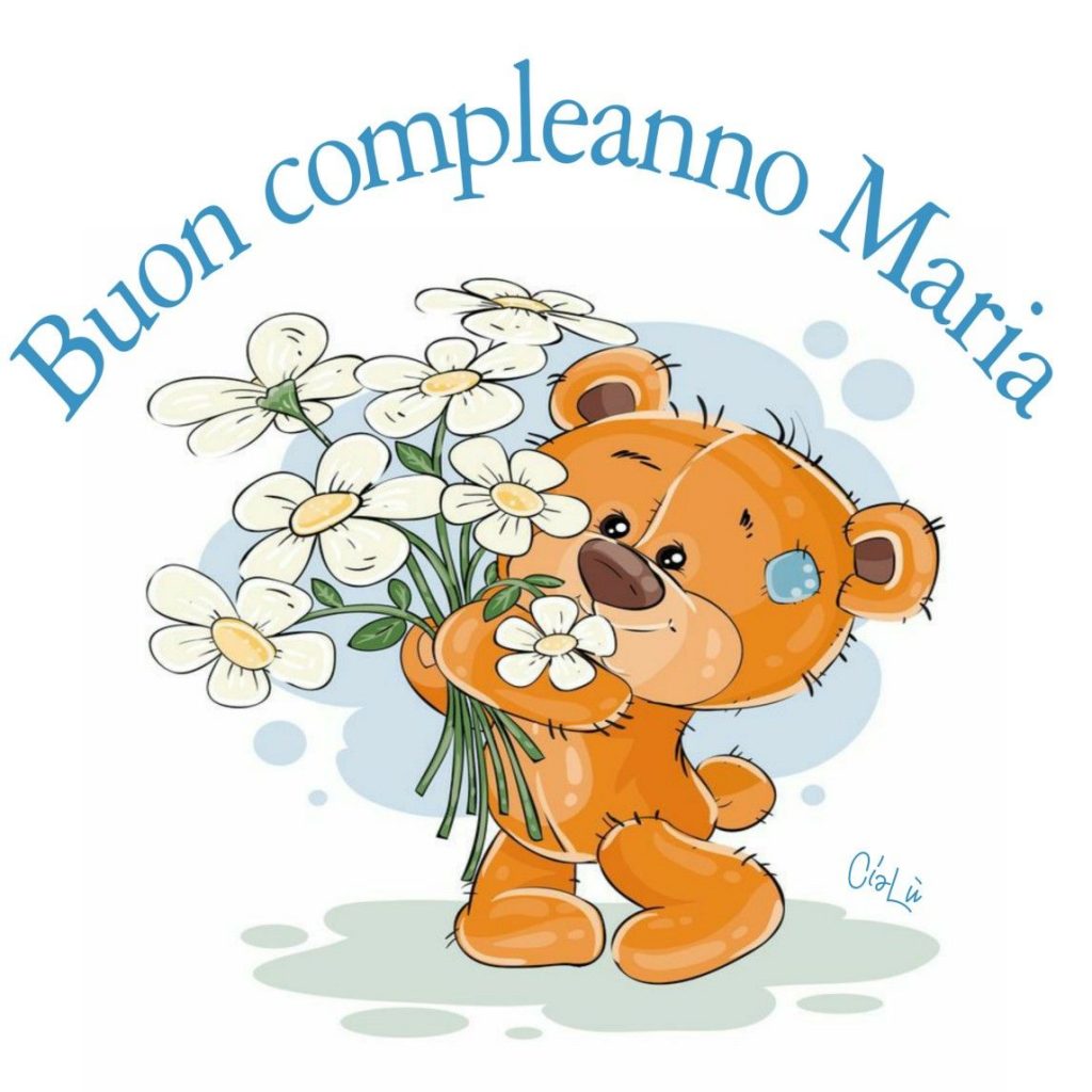 cartoline Buon Compleanno Maria fiori bambina orsetto