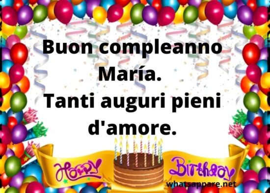 cartoline Buon Compleanno Maria torta candeline palloncini