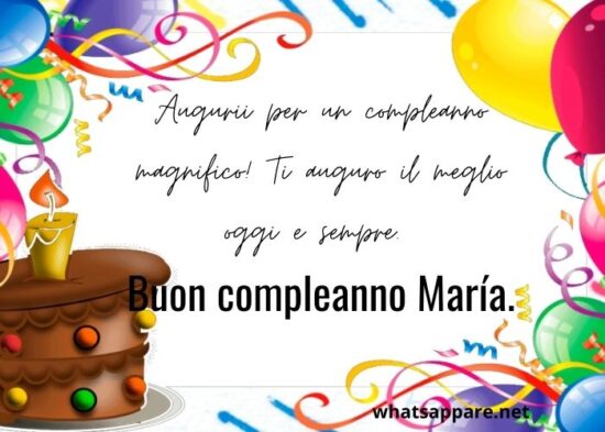 cartoline Buon Compleanno Maria torta candeline palloncini