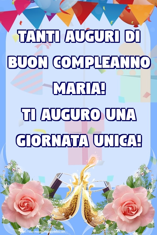 cartoline Buon Compleanno Maria fiori palloncini