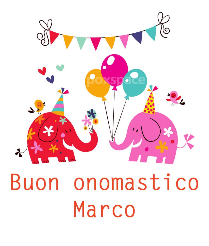 cartoline Buon onomastico Marco elefanti palloncini