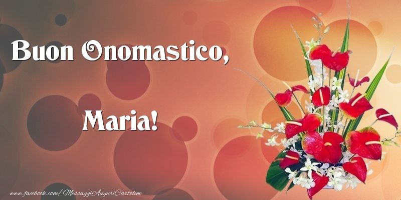 cartoline Buon Onomastico Maria fiori rose rosse