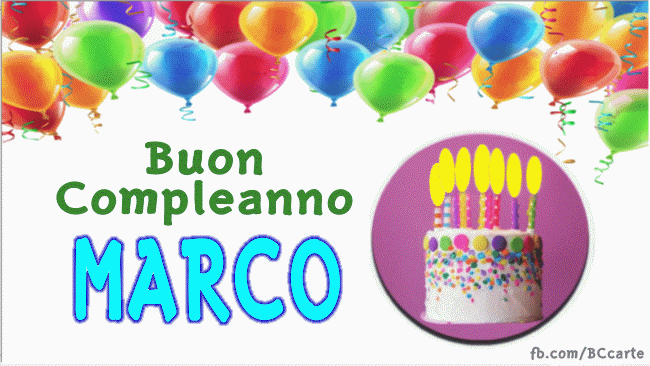 gif Buon Compleanno Marco torta candeline palloncini