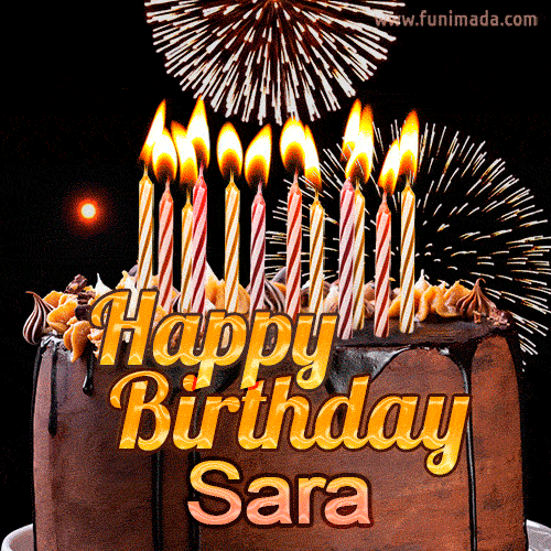 gif Buon Compleanno Sara torta candeline fuochi d'artificio