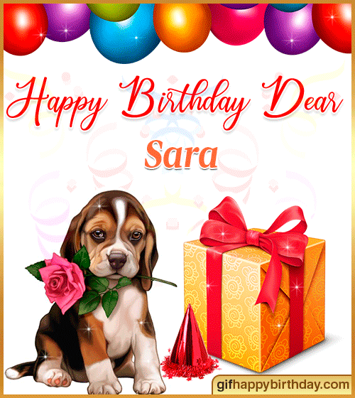 gif Buon Compleanno Sara cane regali rosa