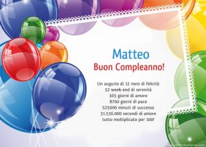 Immagini Cartoline buon compleanno Matteo palloncini