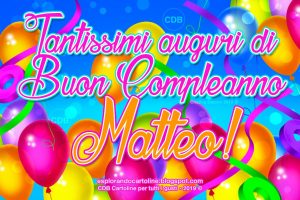 Immagini Cartoline buon compleanno Matteo palloncini festa