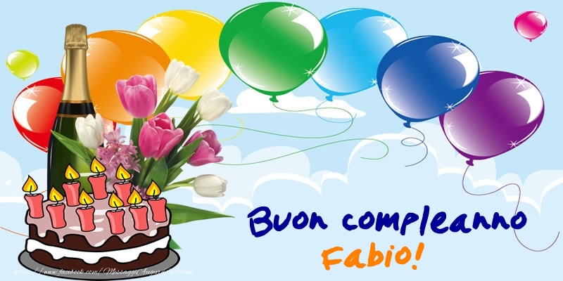 buon compleanno Fabio torta candeline palloncini