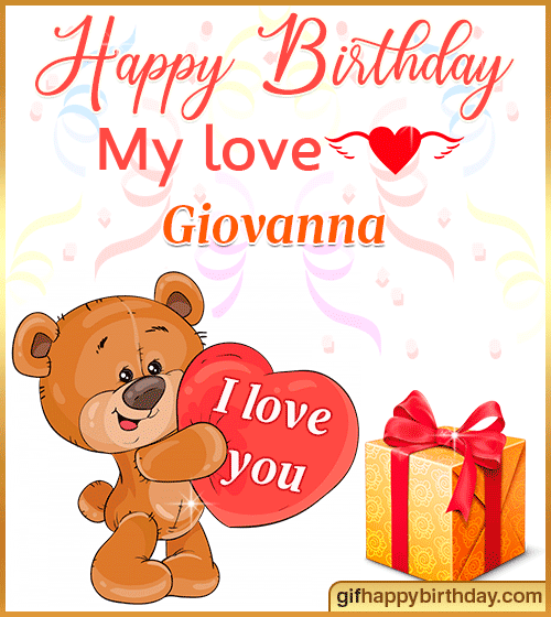 gif buon compleanno happy birthday Giovanna torta regalo orsetto