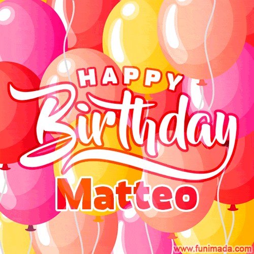 GIF auguri di buon compleanno Matteo festa palloncini