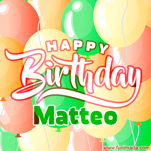 GIF auguri di buon compleanno Matteo festa palloncini