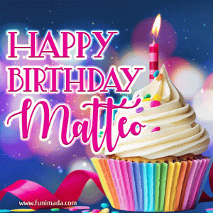 GIF auguri di buon compleanno Matteo fuochi torta candeline