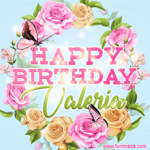gif buon compleanno happy birthday Valeria rose fiori farfalla