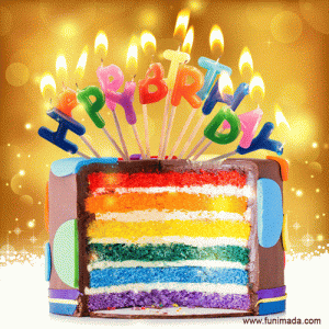 GIF Happy Birthday buon compleanno torta arcobaleno candeline