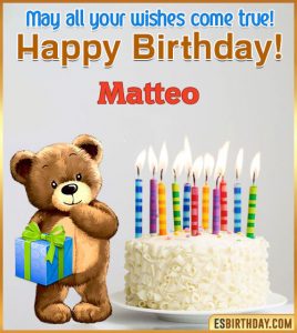 Immagini cartoline auguri Happy Birthday Matteo torta candeline bambino