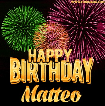 Immagini cartoline auguri Happy Birthday Matteo fuochi d'artificio
