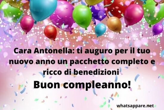immagini cartoline auguri buon compleanno Antonella festa palloncini coriandoli
