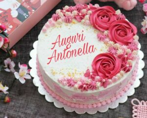 immagini cartoline auguri buon compleanno Antonella torta rose rosse