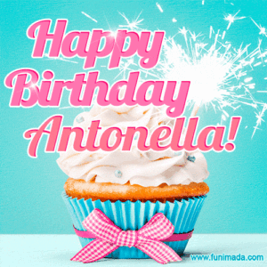 gif auguri buon compleanno happy birthday Antonella torta candeline stella filante