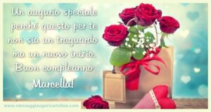 immagini cartoline buon compleanno Marcella fiori rose