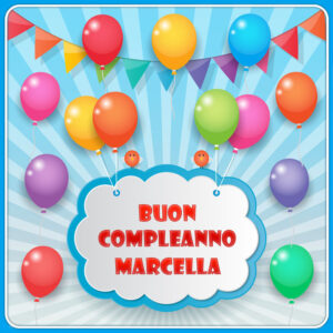 immagini cartoline buon compleanno Marcella festa palloncini