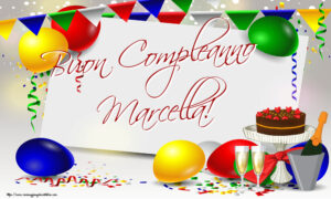 immagini cartoline buon compleanno Marcella festa palloncini