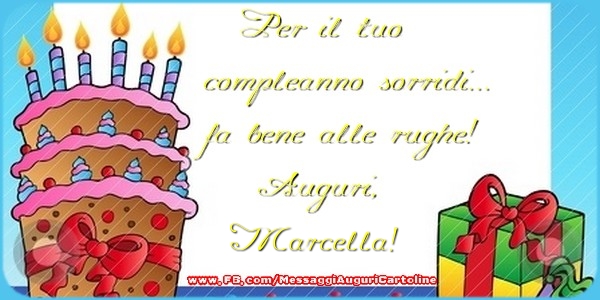 immagini cartoline buon compleanno Marcella torta candeline regali