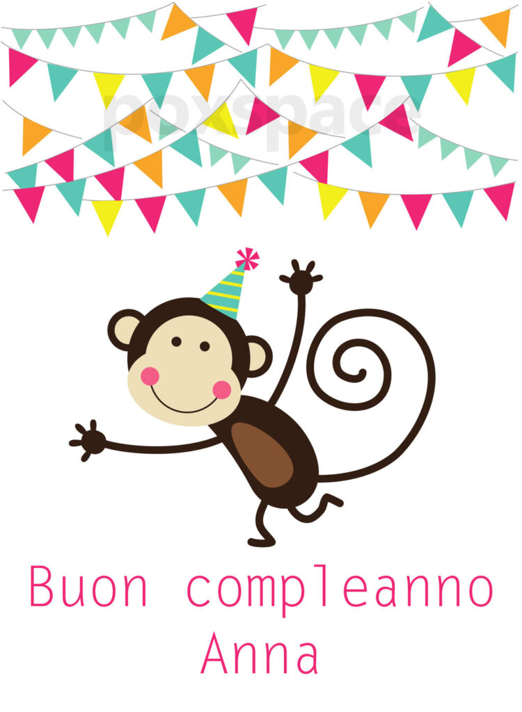 immagini cartoline auguri buon compleanno Anna festa scimmia