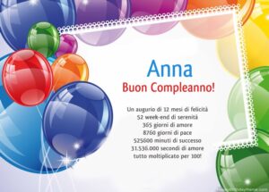 immagini cartoline auguri buon compleanno Anna palloncini