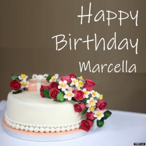 immagini cartoline buon compleanno happy birthday Marcella torta candeline fiori rose