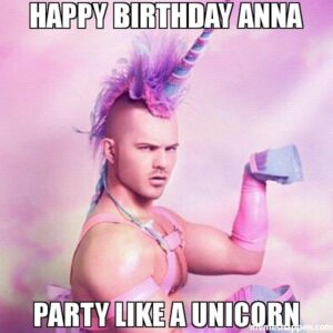 immagini cartoline happy birthday buon compleanno Anna unicorno