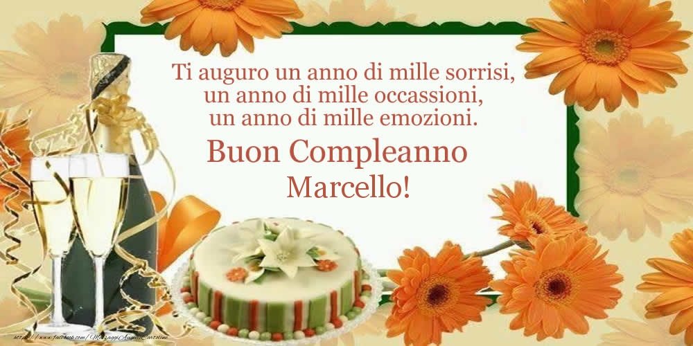 immagini cartoline buon compleanno Marcello torta spumante