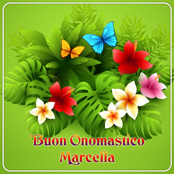 immagini cartoline buon onomastico Marcella fiori farfalle