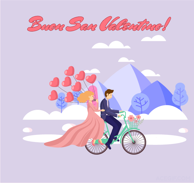 gif auguri buon san Valentino cuori innamorati bicicletta