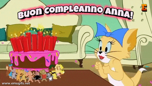 gif happy birthday buon compleanno Anna torta candeline gatta