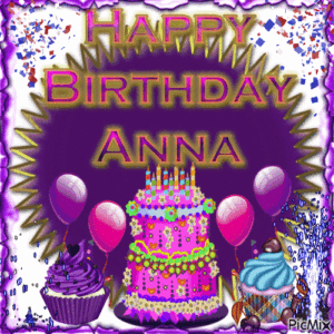 gif happy birthday buon compleanno Anna torta festa candeline palloncini