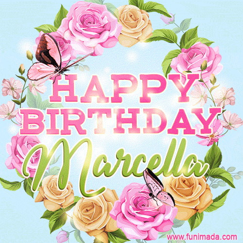 gif buon compleanno happy birthday Marcella farfalle fiori rose