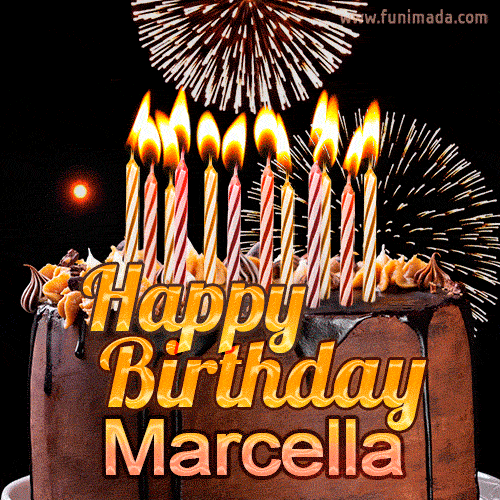 gif buon compleanno happy birthday Marcella torta cioccolato candeline