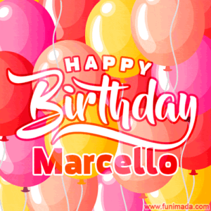 gif buon compleanno happy birthday Marcello palloncini